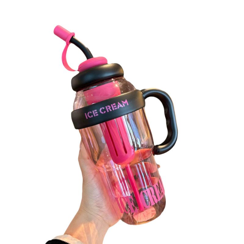 Wholesale Large Capacity Summer Outdoor Ice Cream Plastic Straw Water Cup New Lucky Handle Cup Bottle Container Water Bottle