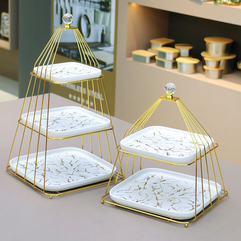 Factory Hot Selling High End Luxury Marble 3 Tier Ceramic Cake Pan Cake Stand New Design Suitable for Party Wedding