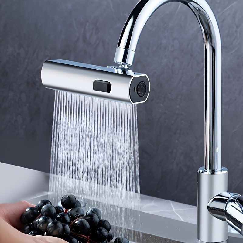 1pc Universal Multi-Function Faucet Adapter, ABS Material, 3-Speed Waterfall Flow, Rotatable Splash-Proof Spray Head