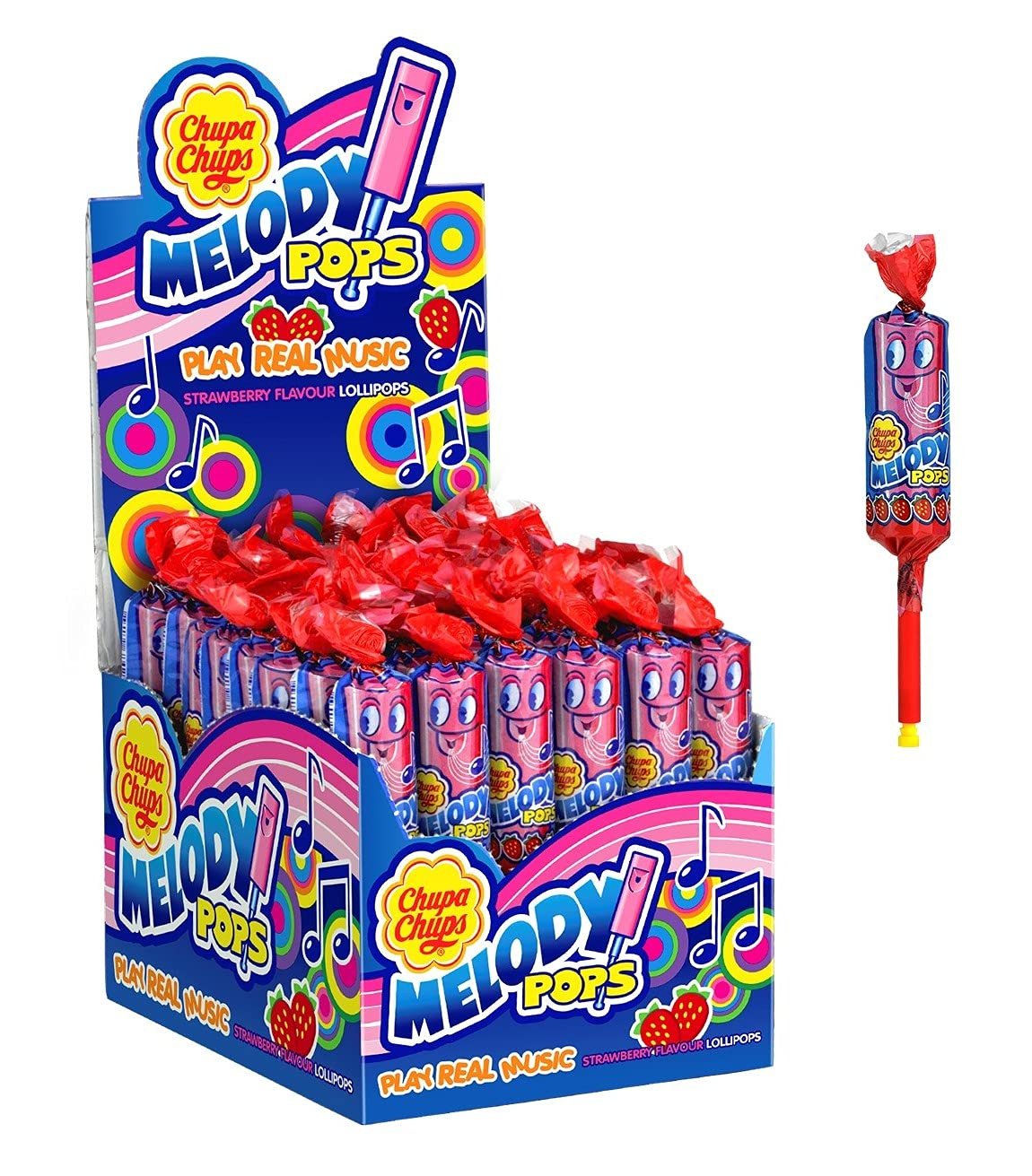 Chupa Chups Melody Pops Lollipop - Strawberry, (Pack Of 4 Pcs) , 15 gm x4