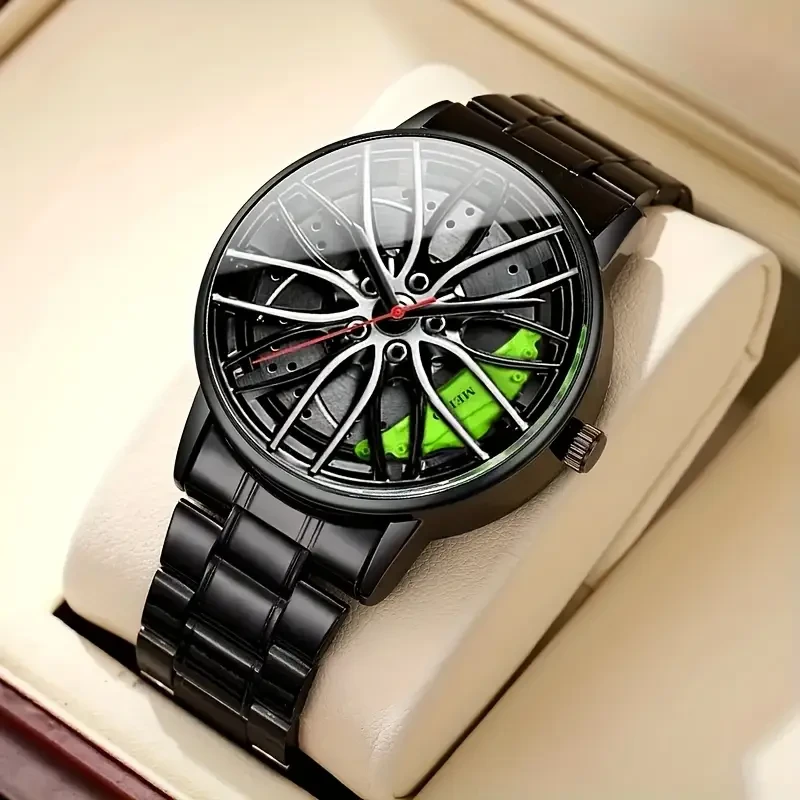 1pc men&women's Sporty Quartz Watch with Skeleton Dial & Red Accents - Black Alloy Band, Non- Round Case