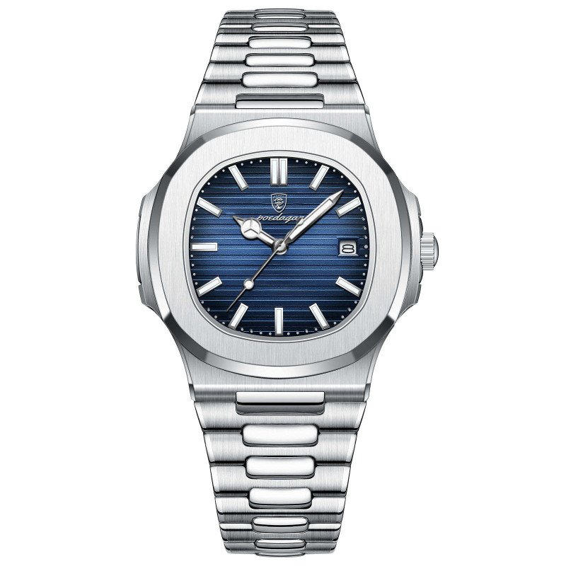 2023 New POEDAGAR 613 Watch Business Waterproof Male Clock Luminous Date Stainless Steel Square Quartz Men Watch