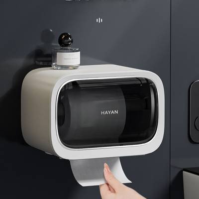Modern Wall-Mounted Toilet Paper Holder with Lid - Waterproof Plastic Storage Rack for Home, Hotel, Dormitory - Space-Saving Design with Integrated Roll Holder, Dormitory Essentials|Minimalist Toilet 
