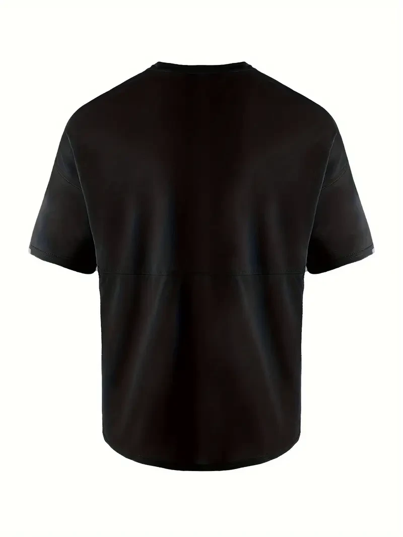 Two-piece Men's casual sports T-shirt summer round neck splicing outdoor running fitness clothing short-sleeved off-shoulder loose casual versatile